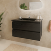 MARENZA 80 cm - Zwart Eiken - Wastafel Zwart
