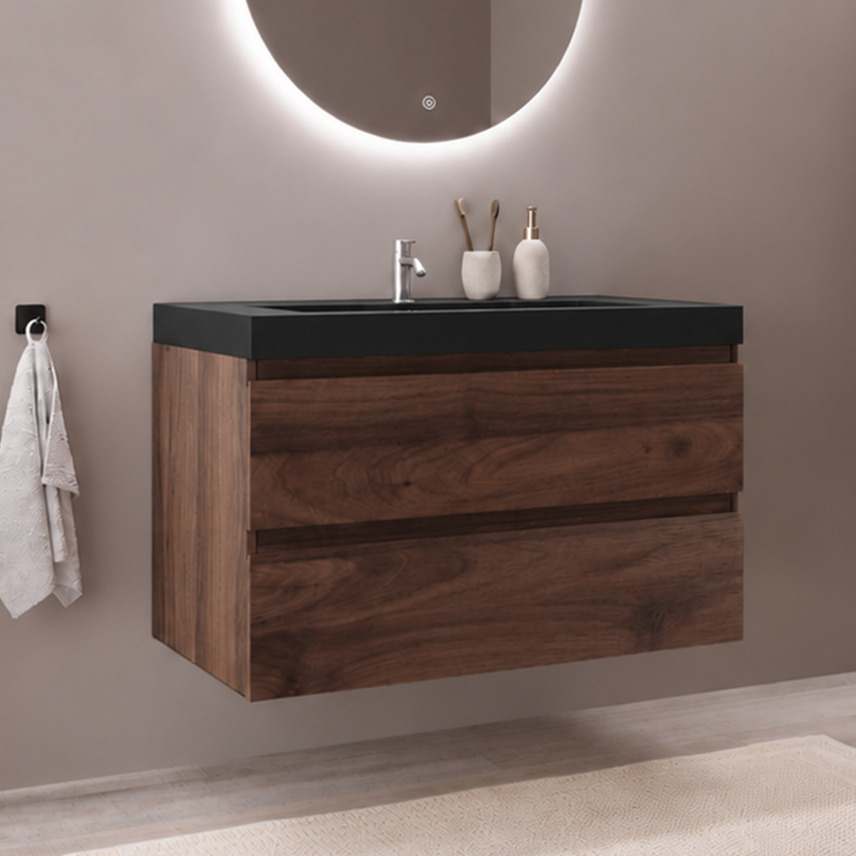 MONACO Bruin Eiken - Wastafel Zwart - 80cm