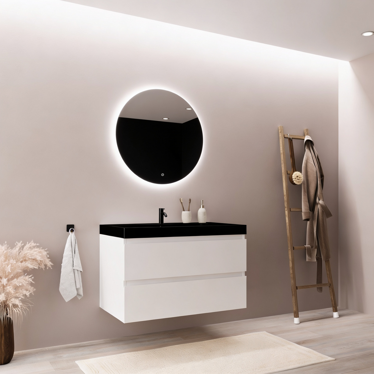 MONACO Glanzend Wit - Wastafel Zwart - 80 cm