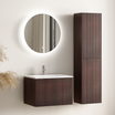 Badmeubelset ROVANI 60cm - Walnoot - Ribbel front - Wastafel Wit