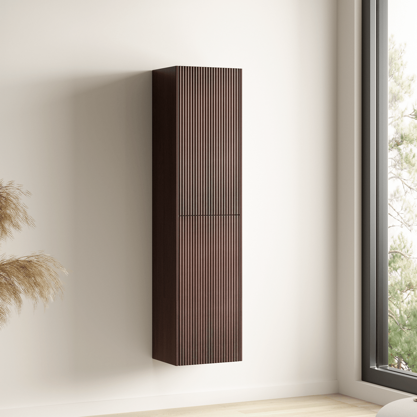 Badmeubelset TROPANI 60 cm - Walnoot - Ribbel front - Waskom Wit - lomazoo.com