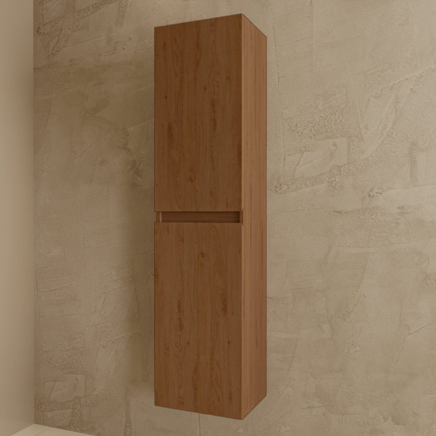 Badmeubelset VERONA 100 cm - Met Kolomkast - Warm Eiken - Wastafel Wit - lomazoo.com