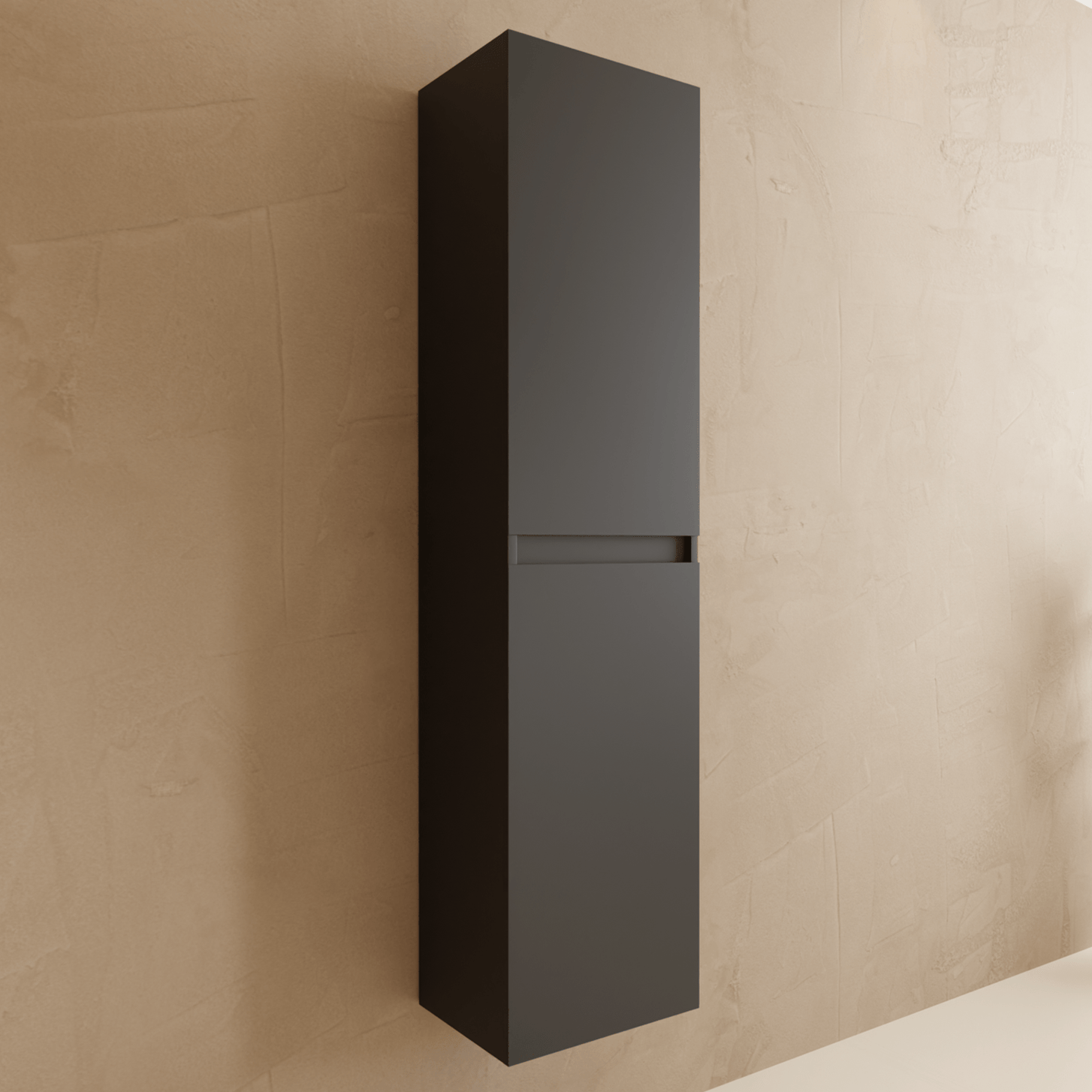 Badmeubelset VERONA 60 cm - Met Kolomkast - Mat Zwart - Wastafel Wit - lomazoo.com