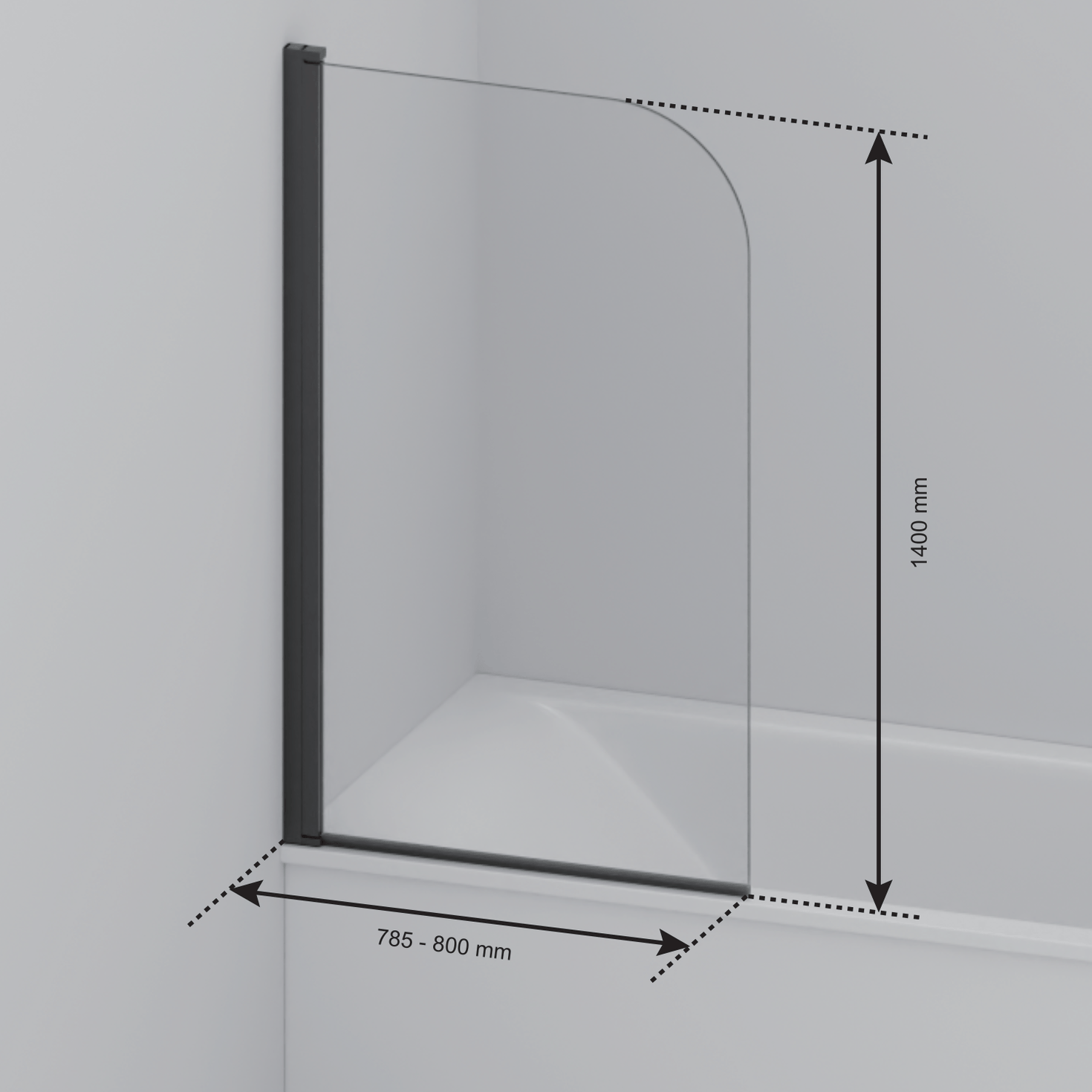Badwand Palmas 80 x 140 cm - Zwart - Rookglas Nano Coating - lomazoo.com