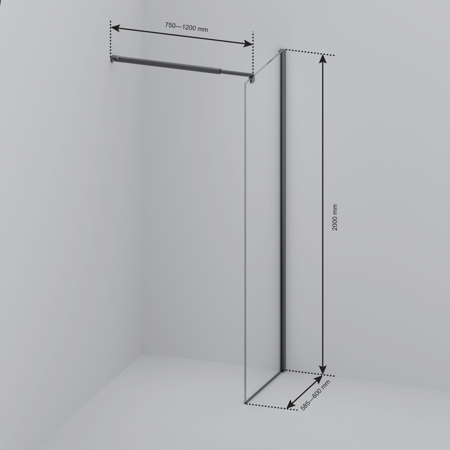Inloopdouche Lima 60 x 200 cm - Zwart - Gerookt Glas Nano Coating - lomazoo.com