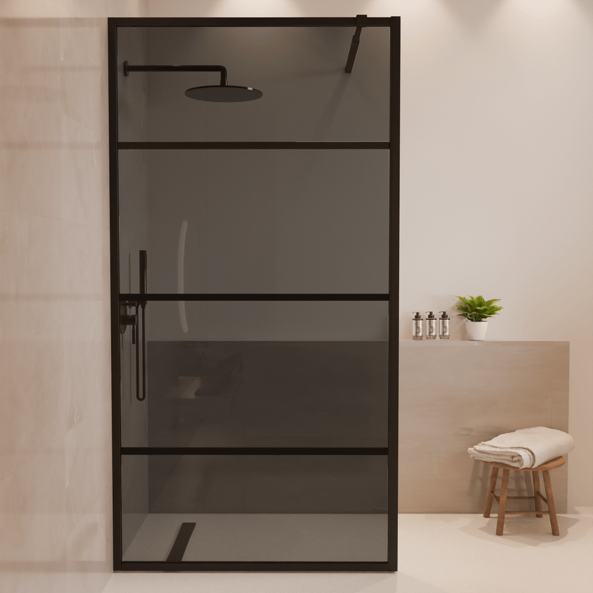 Inloopdouche Tacna 100 x 200 cm - Zwart - Rookglas Met Strepen - Nano Coating - lomazoo.com
