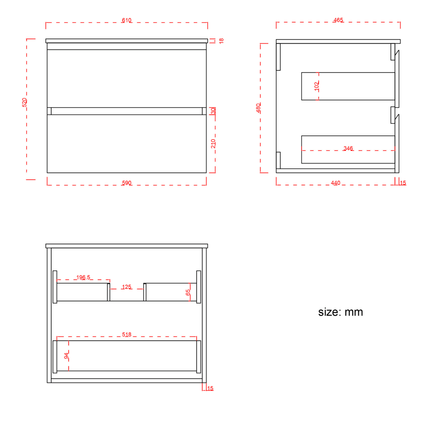 MARENZA Warm Eiken - Wastafel Zwart - 60cm