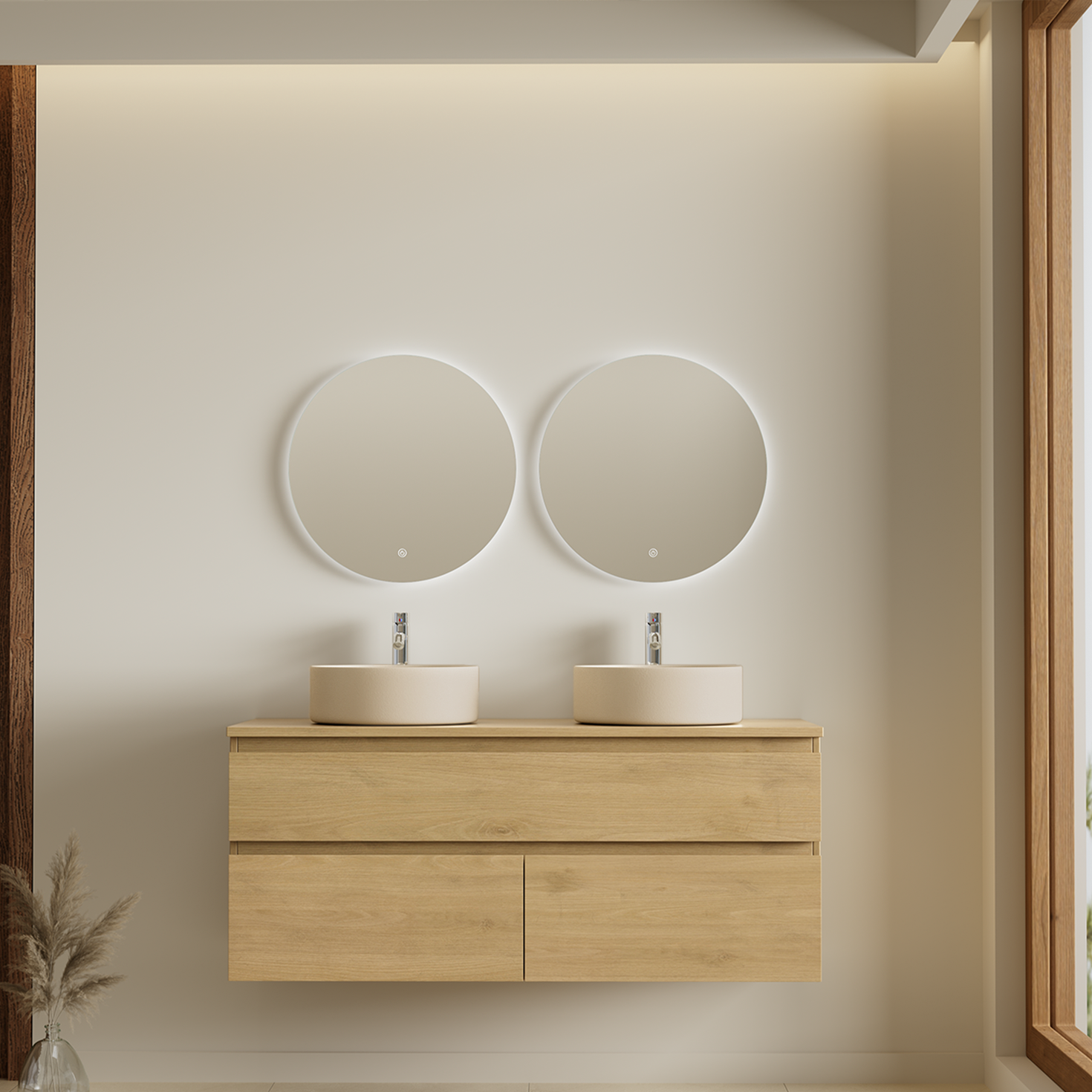 Alira Licht Eiken - Wastafel Rond 2x - 120cm