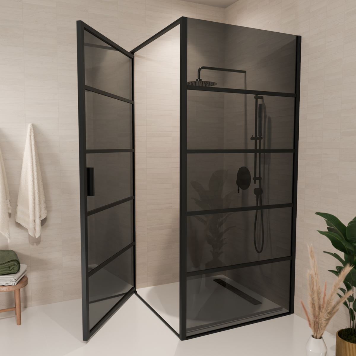 Douchecabine Cartagena 90 x 90 x 200 cm - Zwart - Met Strepen - Rookglas Nano Coating